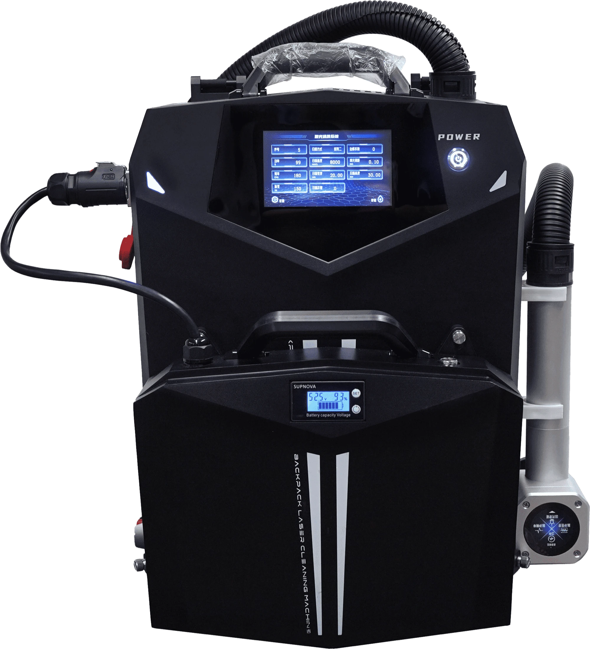 Backpack laser cleaner unit, alternate view