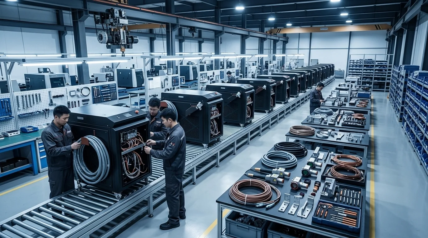 Laser cleaning machine factory floor in Wuhan where machines are built and customer samples are tested